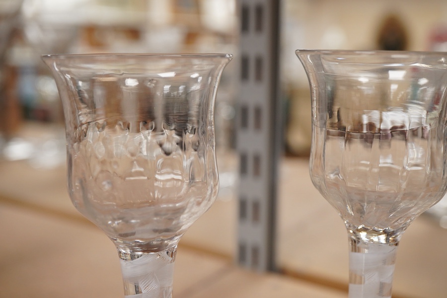 A set of four late 18th century DSOT cordial glasses, with fluted bucket bowls, 15.5cm high